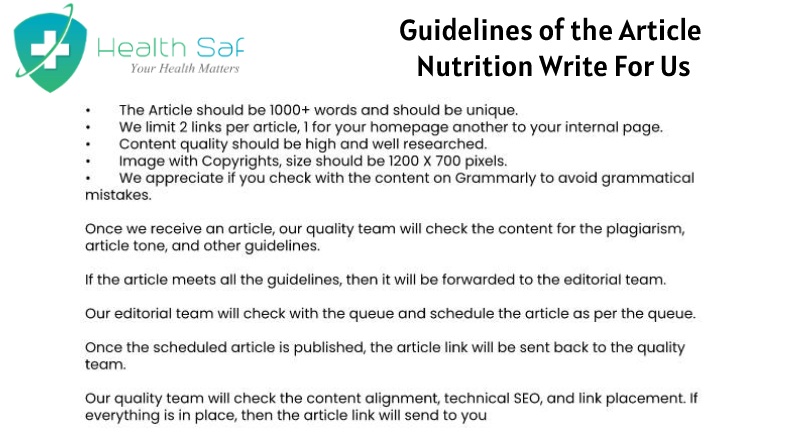 Guidelines of the Article - Nutrition  Write For Us